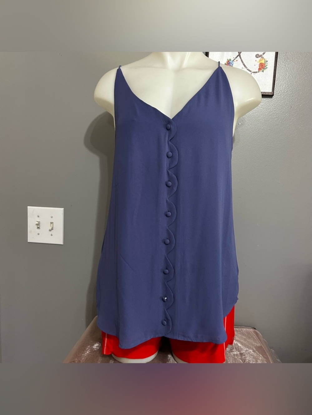 Loft Sleeveless Scalloped Button Closure Camisole Top Small Purple Blue NWT